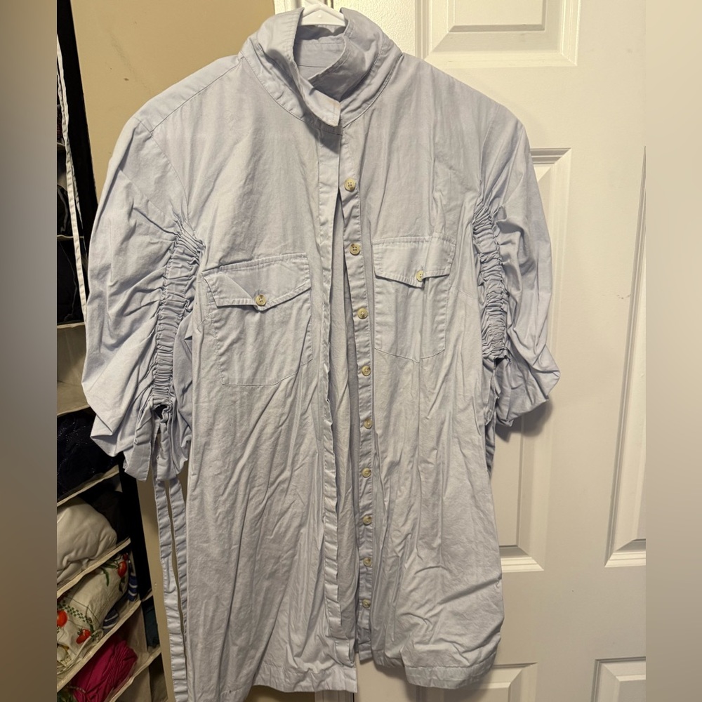 Maeve Oxford Scrunch Sleeve Shirt Dress